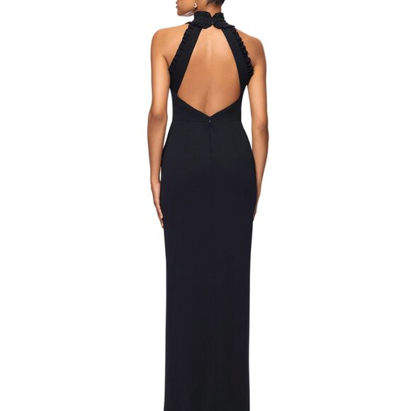 Petite Ruffled Halter Mock Neck Cutout-Back Gown - Picture 4 of 11